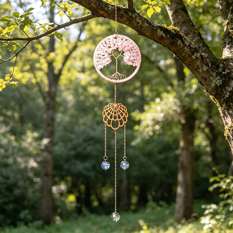 Natürlicher 7-Chakra Lebensbaum Edelstein Heilung Rohe Kristallsteine Wand Fenster Auto Hängendes Ornament für Yoga
