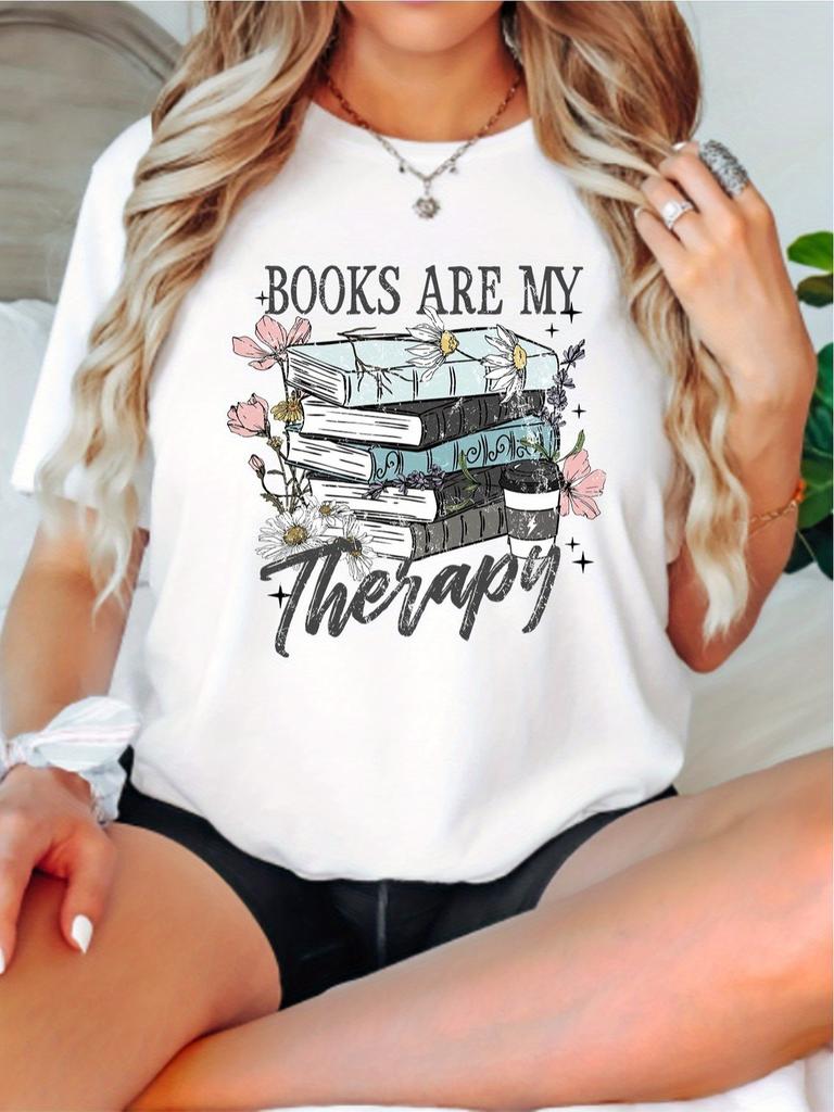 European size Book Lover T-Shirt, Books Are My Therapy T-Shirt, Funny Reading Shirt, Nerdy Graphic T-Shirt, Cute Gift for Readers