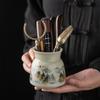 Chinese Teaware, Accessories, Tea Ceremony Tools Set, Needles & Cutters, Household Retro 6 Pieces Set with Ceramic Can
