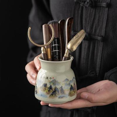 Chinese Teaware, Accessories, Tea Ceremony Tools Set, Needles & Cutters, Household Retro 6 Pieces Set with Ceramic Can