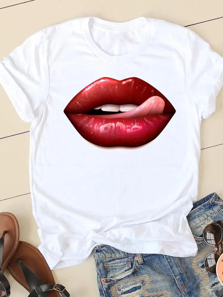 Clothing Summer Short Sleeve Watercolor Lip Sexy New Ladies Casual Unisex Fashion Graphic Tee Tshirts Female T Shirt Clothes