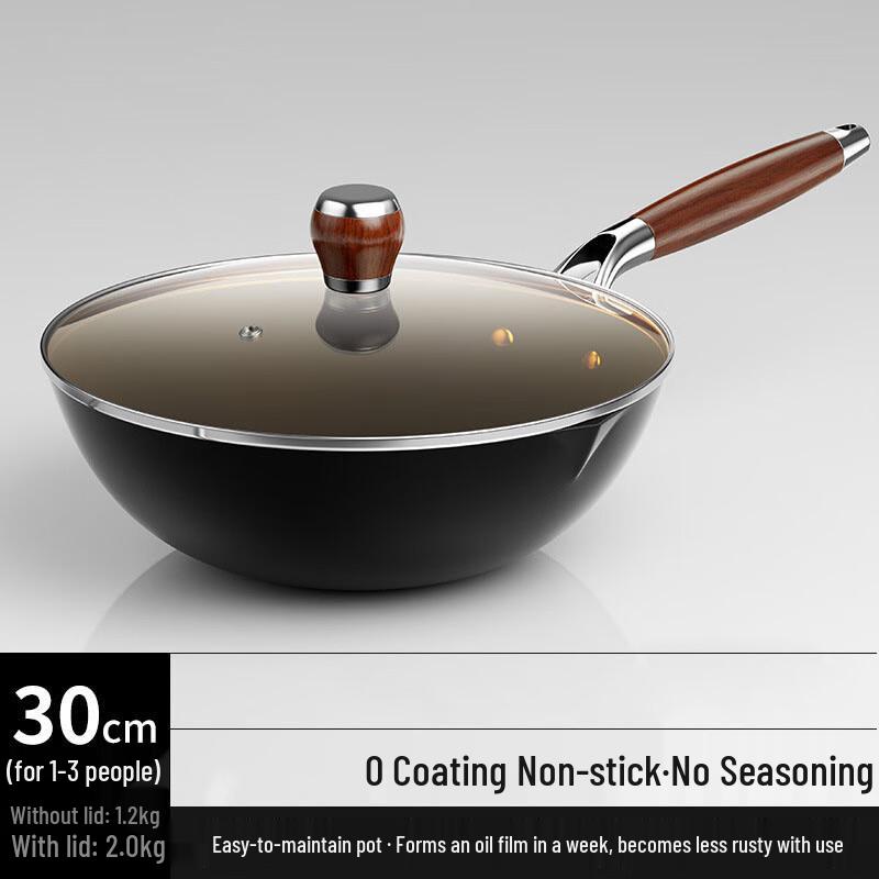Pre-seasoned Wrought Iron Flat-Bottom Wok