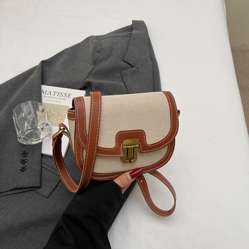 New Niche Contrasting Color Single Shoulder Crossbody Saddle Bag Fashionable Retro Trend Versatile Armpit Bag