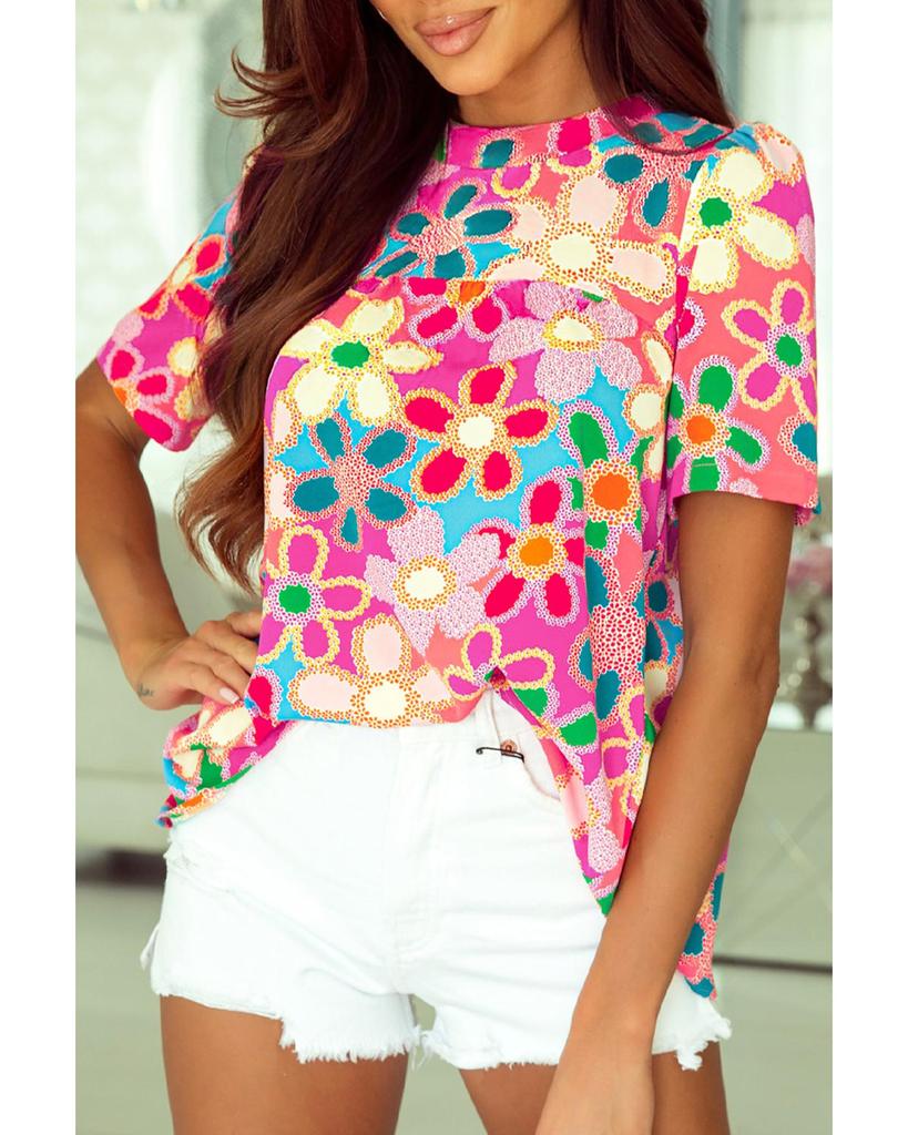 Azura Exchange Top s potiskem květin a pufovanými rukávy