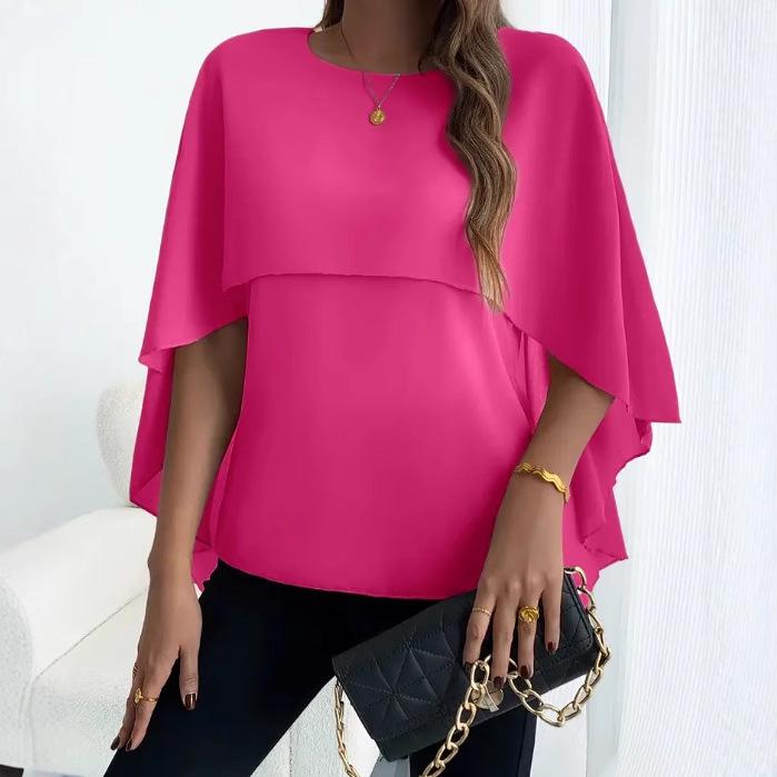 European and American Women's Versatile Layered Cape Sleeve Chiffon Blouse