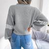 Women Autumn Winter Design Contrast Lantern Sleeve Cardigan Sweater