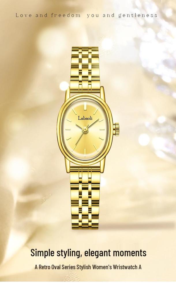 La Baoli Women's Exquisite Oval Dial Gold Watch with Steel Band - Trending Internet Celebrity Style