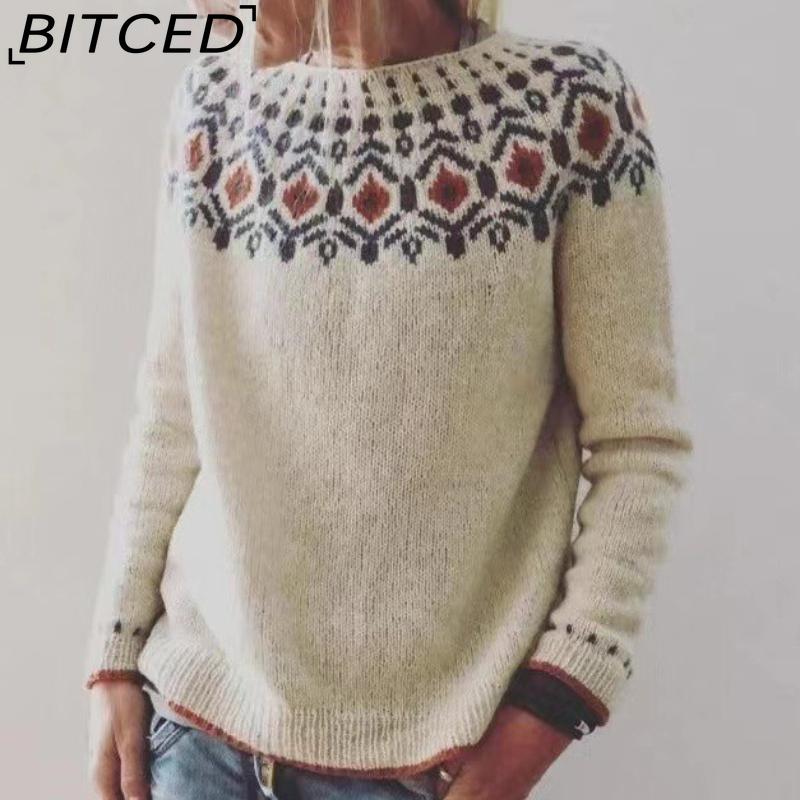 

BITCED Women s Sweater - O-Neck Color-Blocked Oversized Fashion Pullover Knit XXXXXL бежевий
