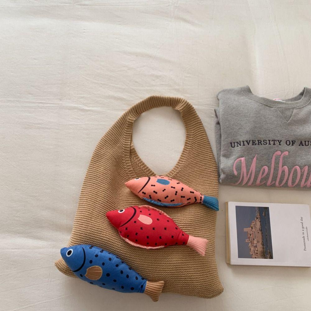 Crochet Weave Knitted Bag Cotton Beach Bag Trendy Fish Shoulder Bag Tote Bag
