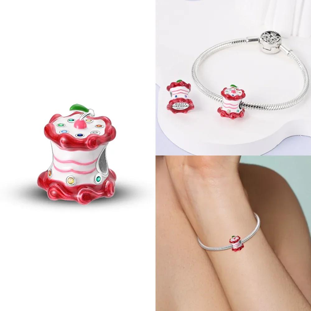 Heart Strawberry Color Charms Bead Lipstick High Heels Copper Red Dangle Fit Original Bangle Bracelet Diy Jewelry