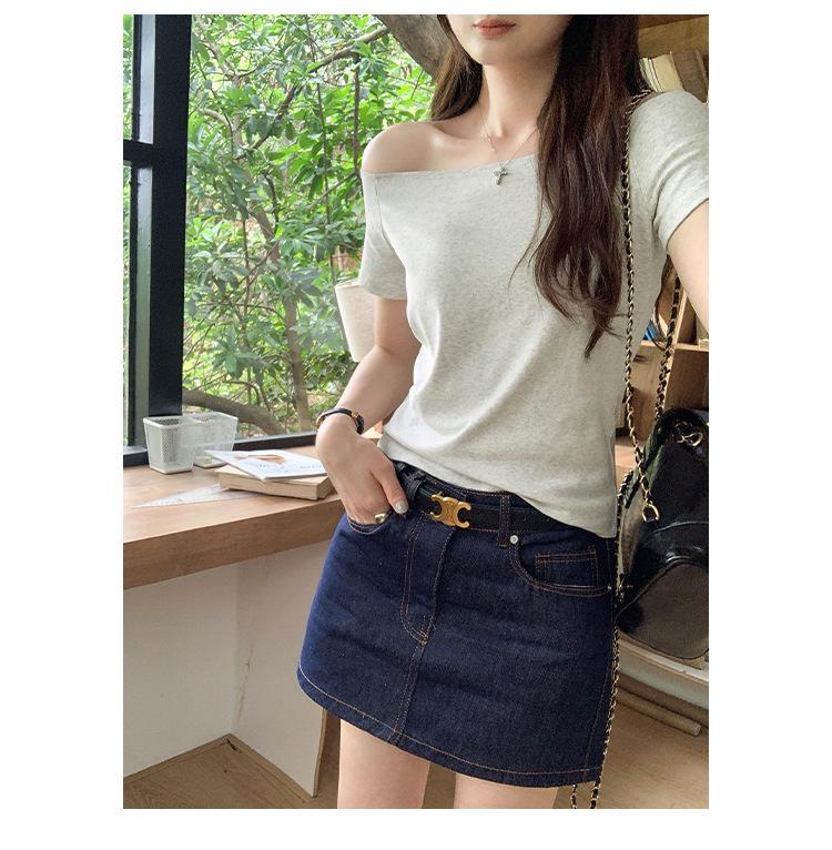 2026 Summer Asymmetrical One-Shoulder Slim T-Shirt for Women