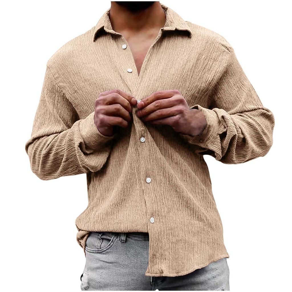 Cămașă largă pentru bărbați, mărime mare, de culoare uni, cămașă ocazională cu mânecă lungă din pânză Zou Zou