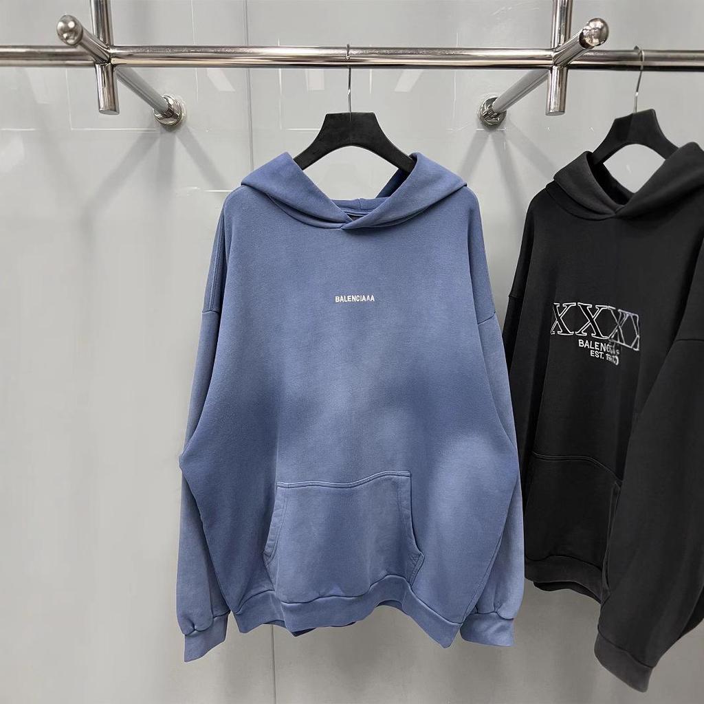 23SS B Brand Gradient Terry Cloth Hoodie with Embroidered Logo, OS Fit, Casual Hooded Sweatshirt