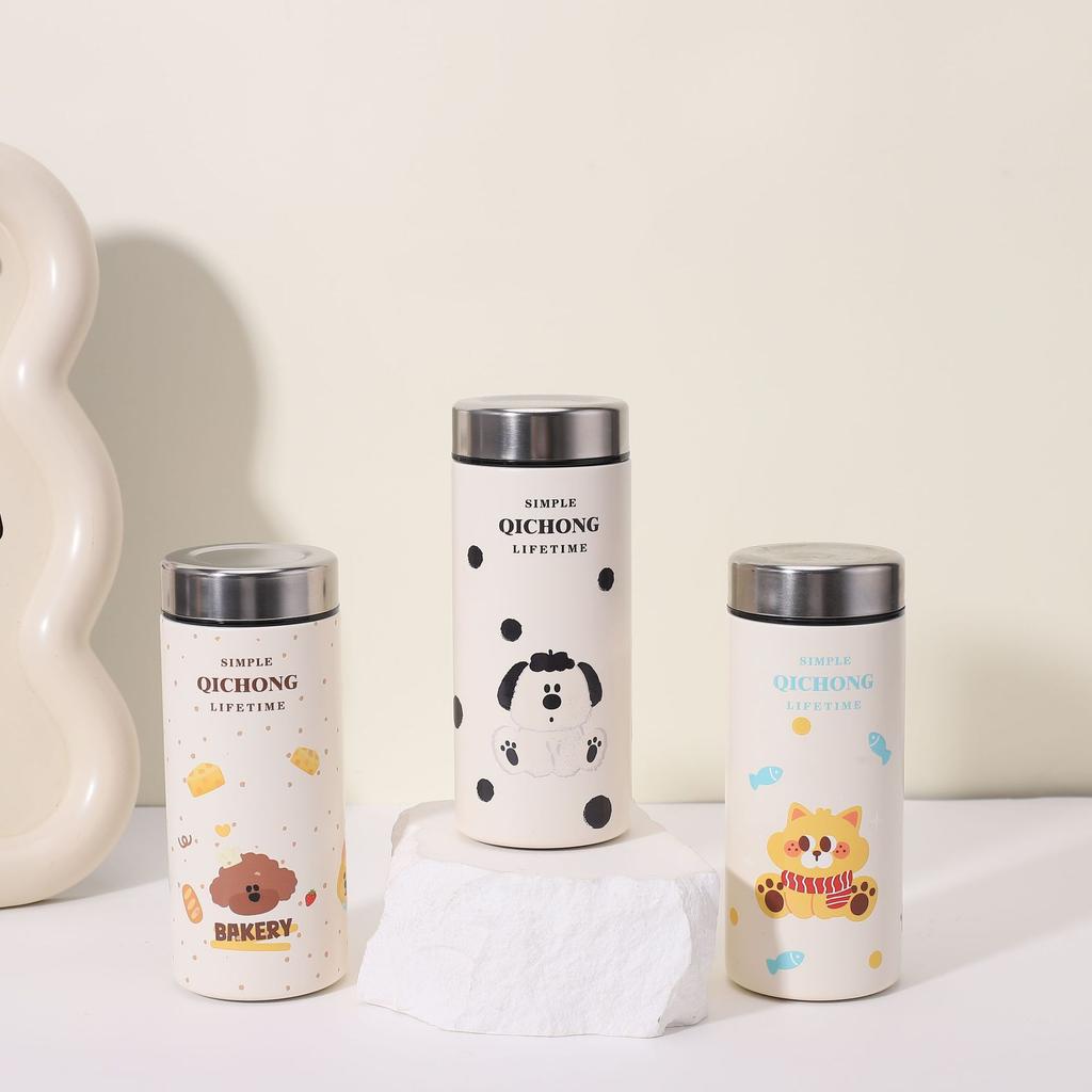 New High-value Ceramic Liner Thermos Cup Student Cute Cartoon Pocket Cup Outdoor Portable Mini Coffee Cup