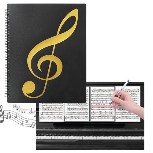 GEJ-Tech Writable Sheet Music File, 4-Sided, A4 Size, 10 Sheets/40 Pages, for Piano, Accompaniment, and Wind Band (Black)