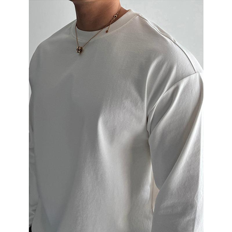 Round Neck Long-sleeved T-shirt Men's Autumn Winter Sports Solid Color Bottoming Shirt Top