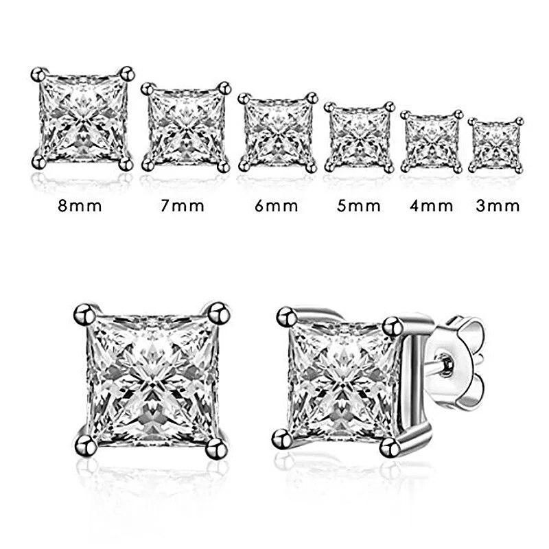 S925 Sterling Silber Ohrstecker für Frauen 4-Krallen Quadrat Zirkonia Ohrring Hochzeit Verlobung Braut Diamant Schmuck Geschenk