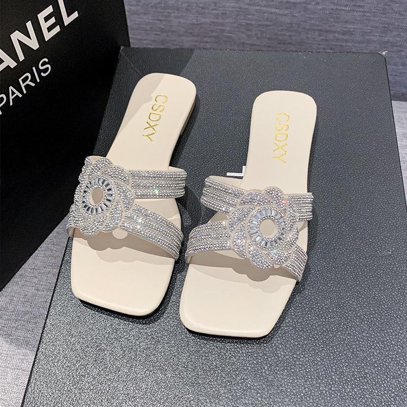 

Women s 2024 new cross-border foreign trade large-size women s rhinestone flat-bottomed cool slippers 35
