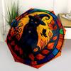 Halloween Witch Cat Stained Cute Window Panel Umbrella, Cute Umbrella with Cute Design, Portable 3-Fold Compact Umbrella for Men & Women, Valentine's