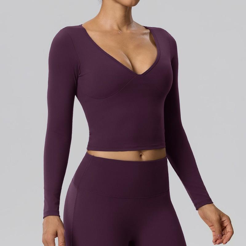 Womens Long Sleeve Yoga Top With Built-in Bra Pad Quick Dry Stretchy Athletic Shirt Fitness Running Gym