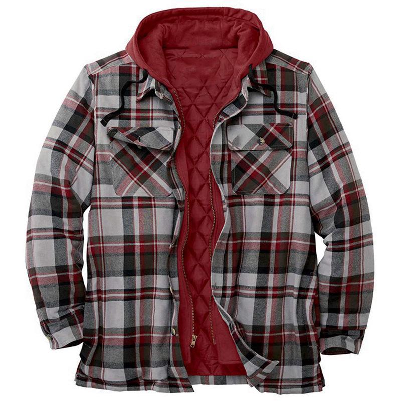 

Men s Classic Plaid Cotton-Padded Hooded Jacket Plus Size 3XL