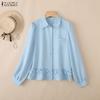 Women Casual Turn Down Collar Loose Long Sleeve Blouse
