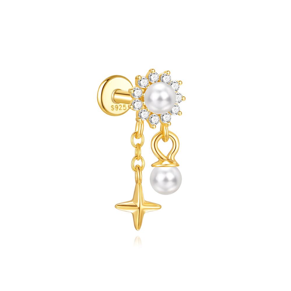 CANNER 1PC 925 Silver Eight-pointed Star CZ Piercing Earring For Women Tassel Chain Stud Earring Party Fine Jewelry