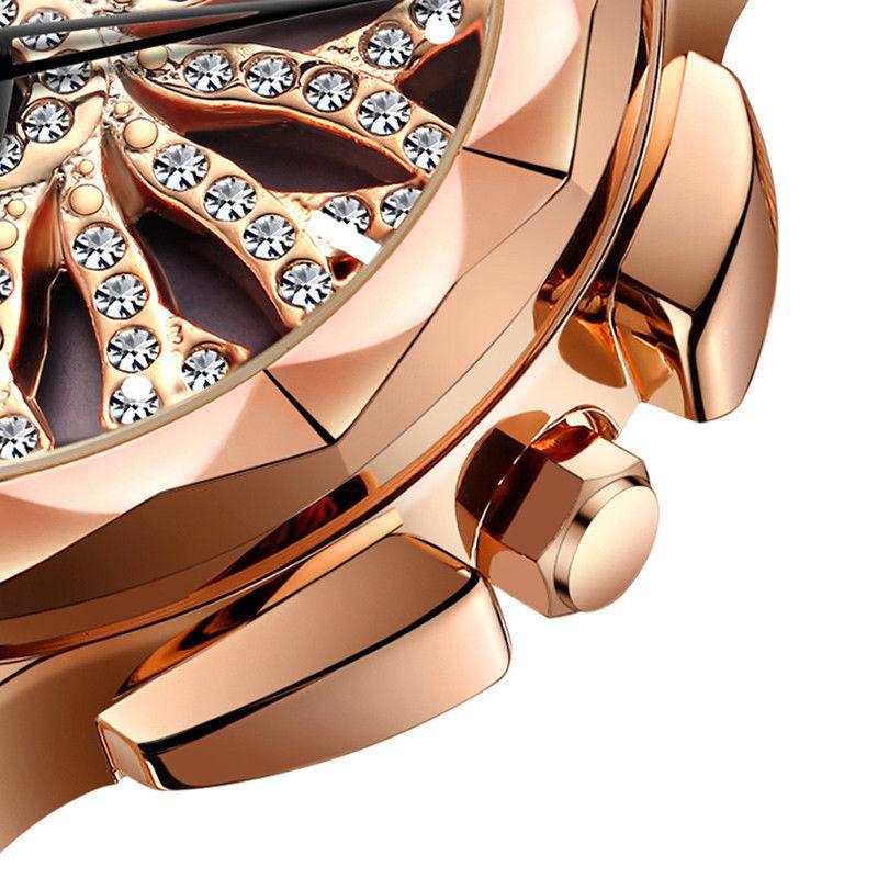 Gold Rose Crystal Flower Women Watches Ladies Quartz Alloy Mesh Watch New
