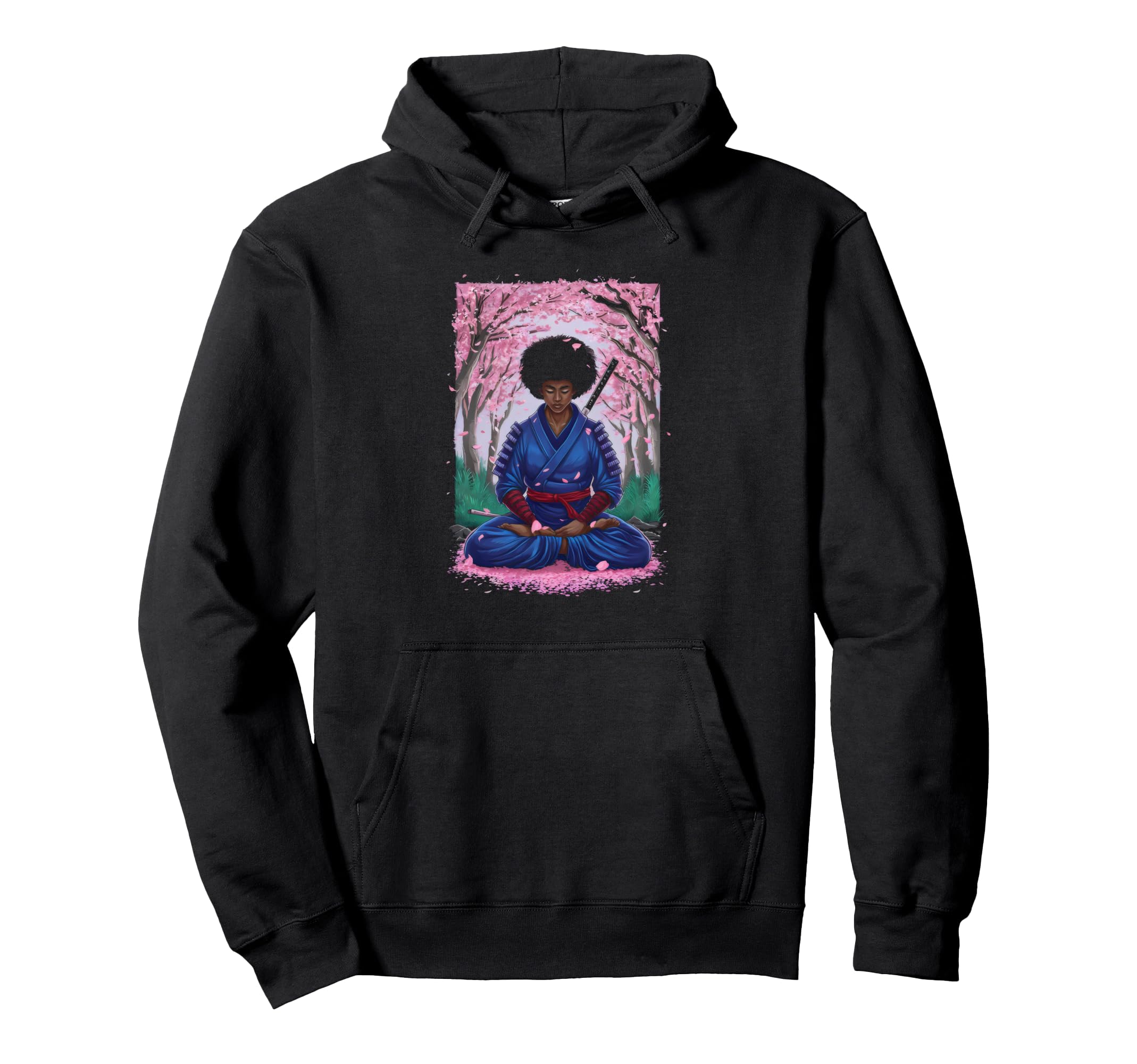 Samurai Girl Afro Japanese Style Pink Cherry Blossom Hoodie