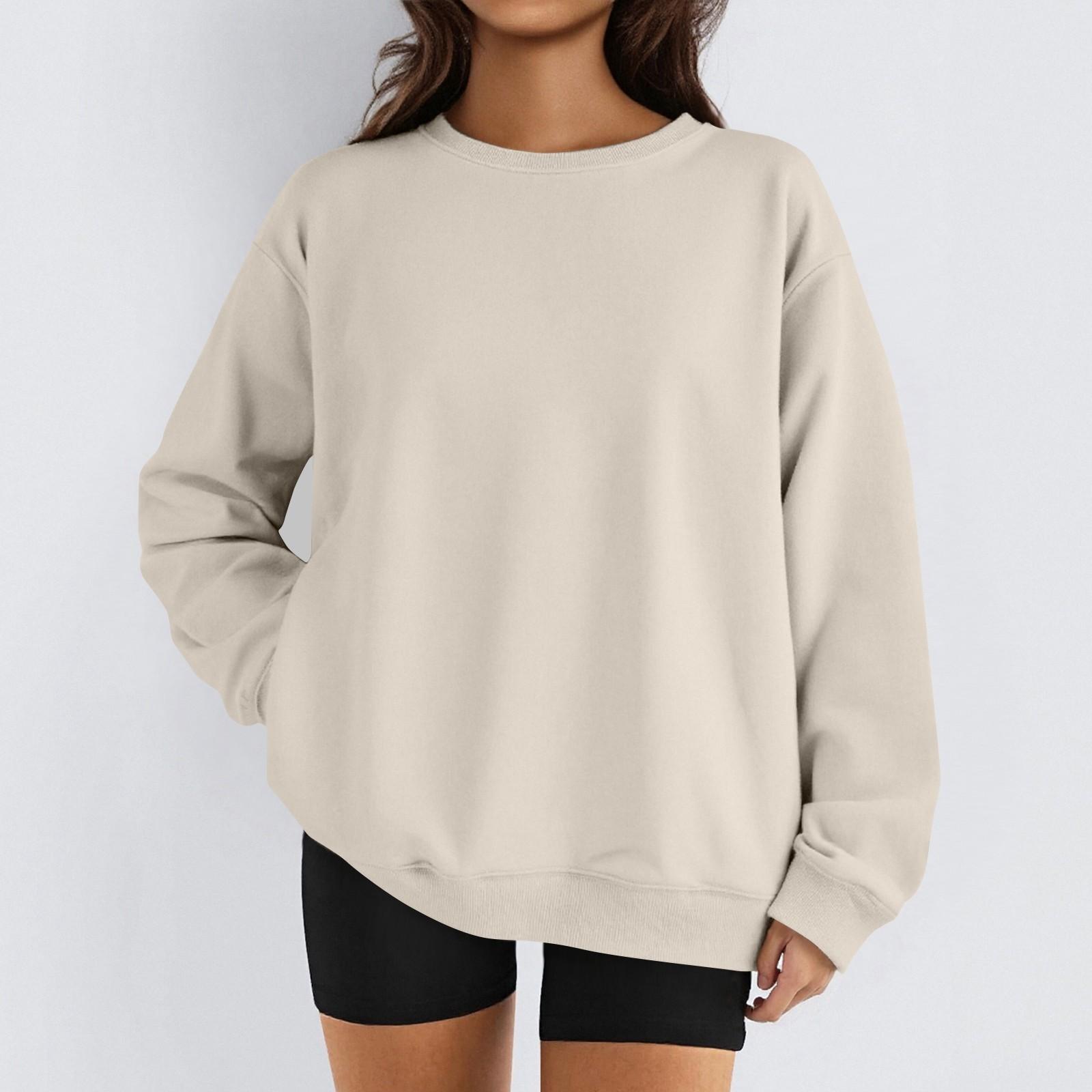 

Женские зимние топы, женская толстовка с длинным рукавом, повседневная, с круглым вырезом, свободный крой, флисовые топы Pollover L бежевый