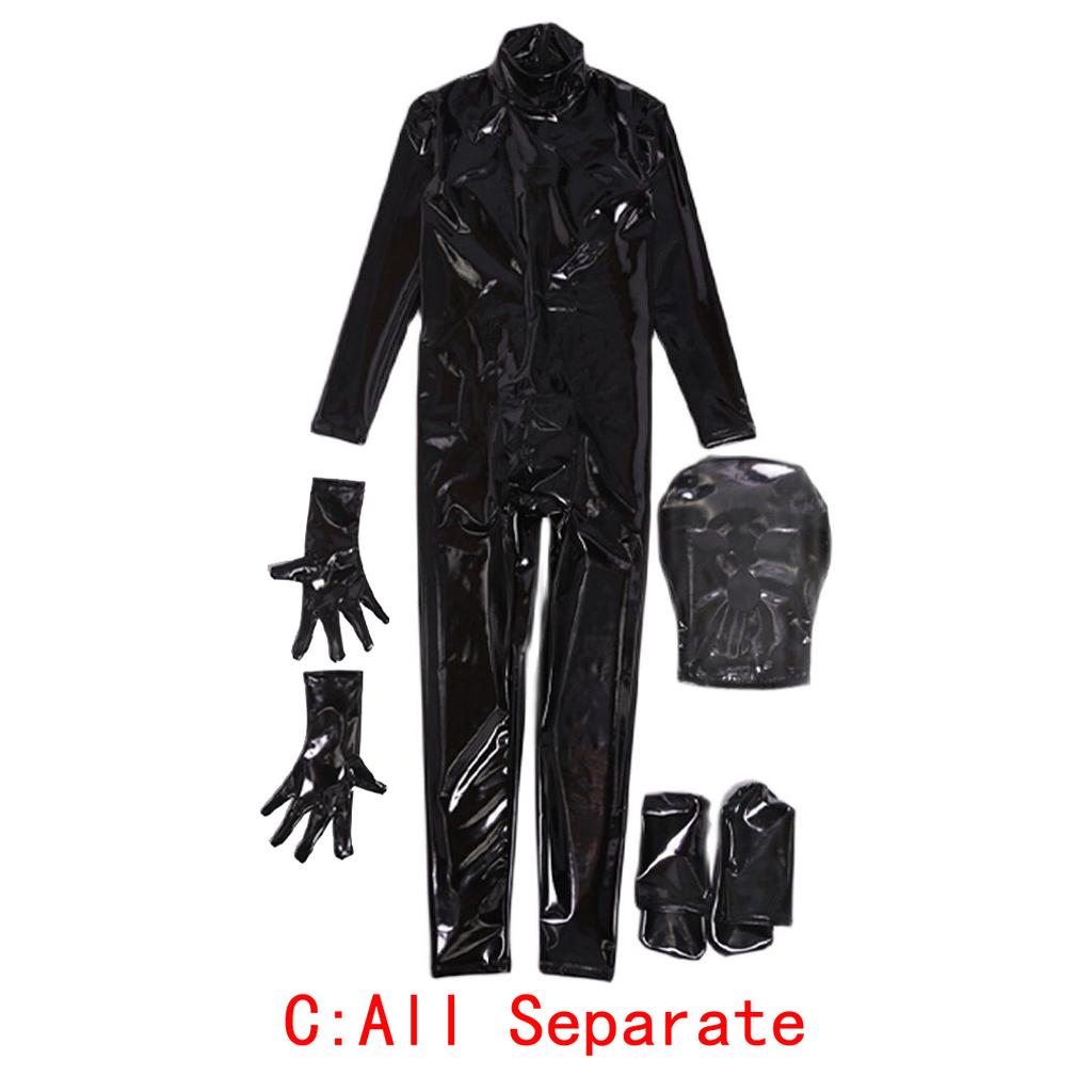 4Pcs/Set Wetlook Pvc Men Bodysuit Fitness Clothing Bodybuilding Clothes Body Shaper Full Coat Zentai Tights Catsuit Shapewear