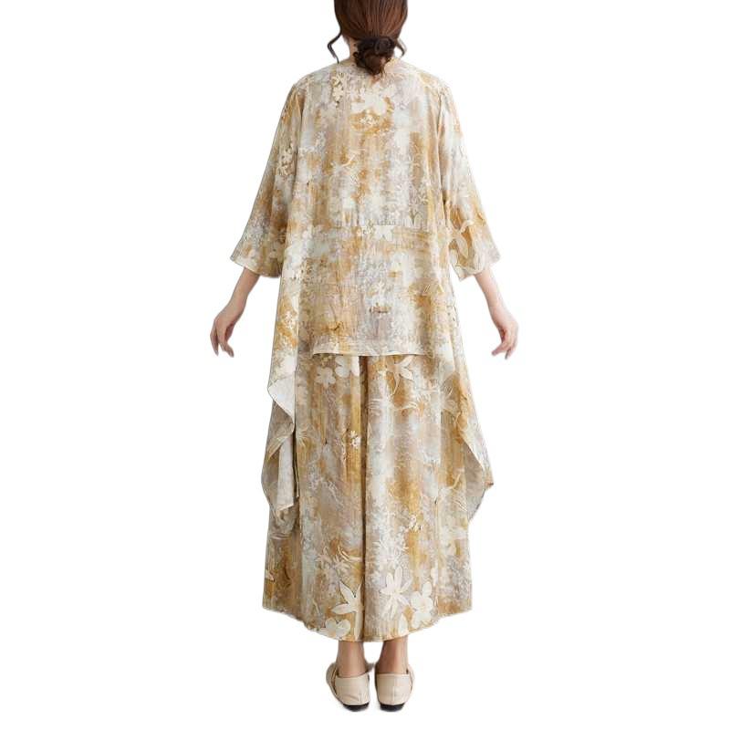 GMXIA Plus-size, Artistic, Irregular, Chubby Girl Patterned and Stylish Suit, Wide-leg Pants, Concealing and Slimming Women's Two-piece Set