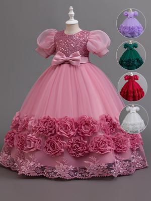European and American Sequin Princess Evening Dress for Girls