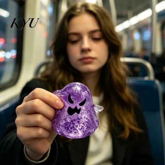 Stress Relief Accessories Halloween Ghost Toy, Spooky Glitter Squeeze Sensory Toy Clear Fidget for Focus and Relaxation Soft TPR