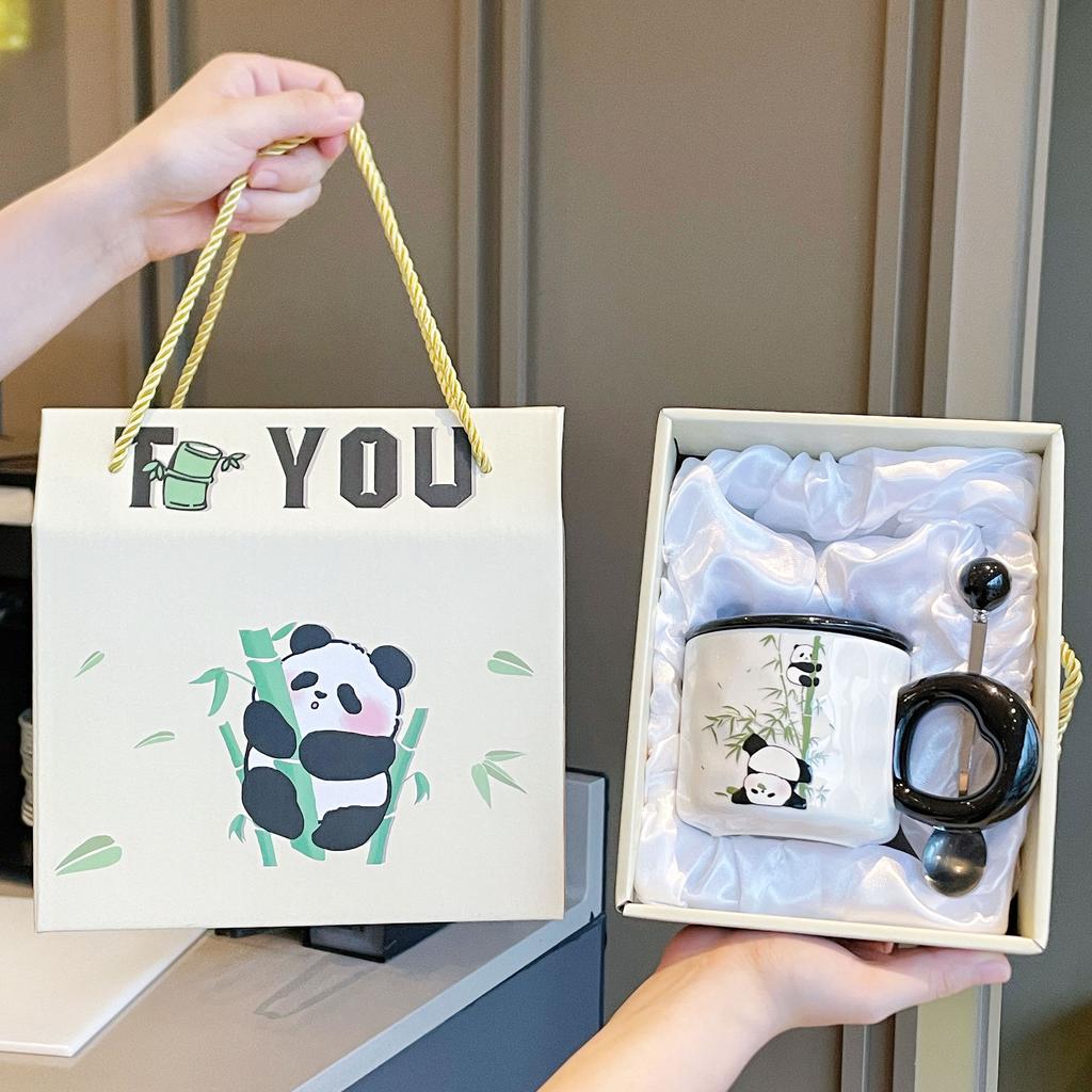 Becher mit Deckel Löffel Neuer Stil Damen Panda Tasse Souvenir Keramik Wasserbecher Kaffeetasse