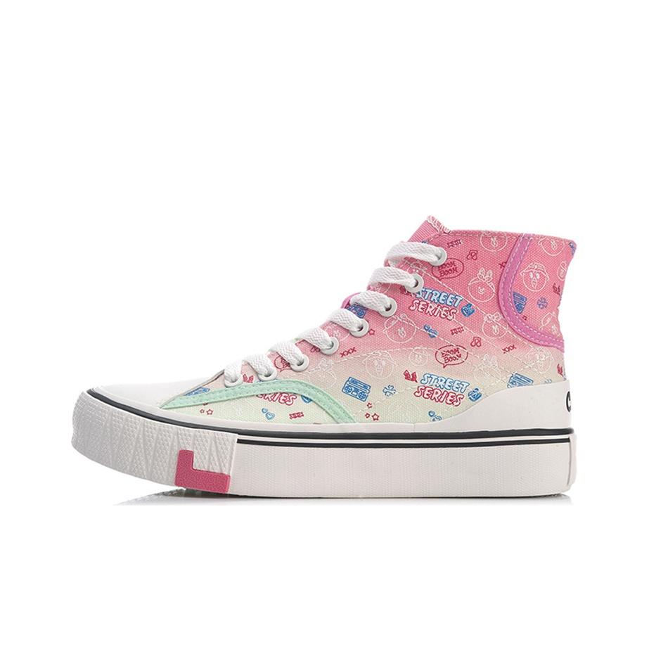 Li Ning Line Friends X  Classic High-Top Canvas Sneakers Women Sneakers Purple Red AGCQ594-2