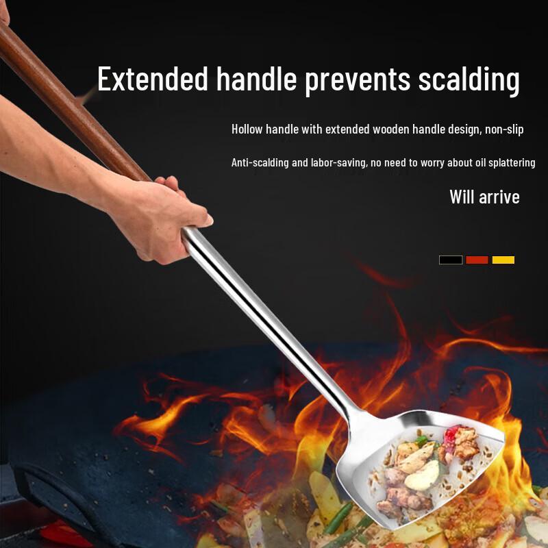 Zhishi Stainless Steel Cooking Spatula with Long Wooden Handle