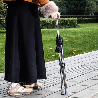 Multi-purpose Folding Stool Trekking Pole Portable Lightweight Walking Stick with 3 Legged Seat Outdoor Climbing Crutch Cane Elderly Walking Aid