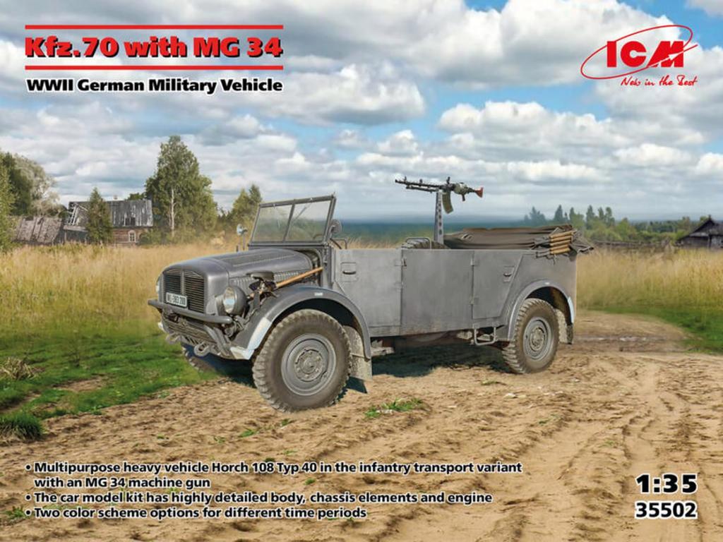 ICM Deutscher Truppentransporter Plastikmodell 35502 1/35 Kfz.70 mit MG34 (Militärfahrzeug)