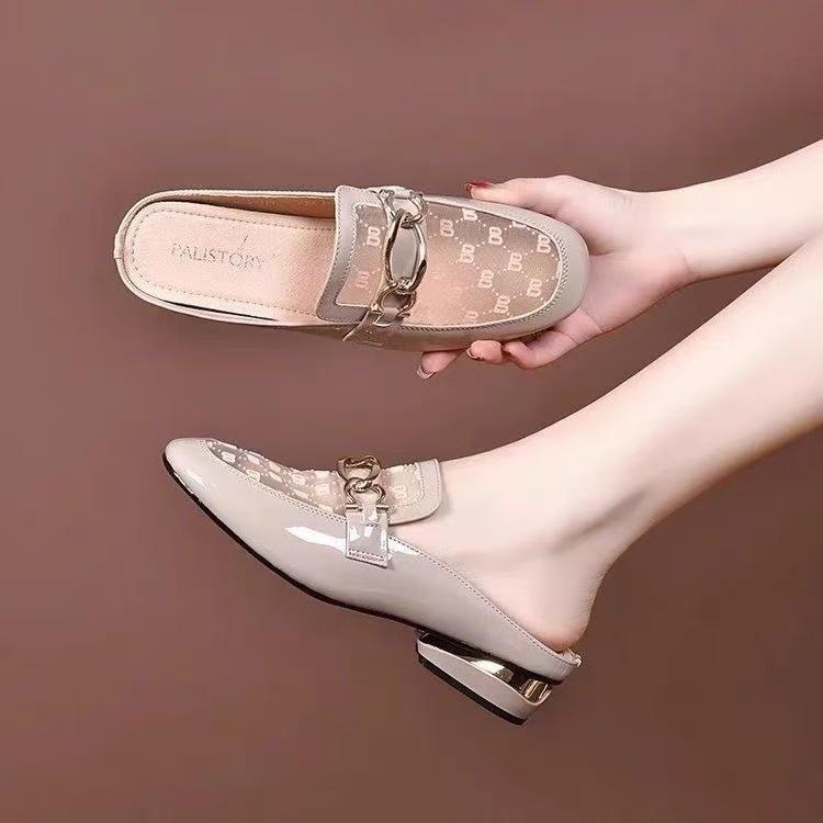 

Real soft leather slippers women s summer fashion 2025 spring and summer versatile thick heel bag head half drag women s shoes going out cool slippers 40