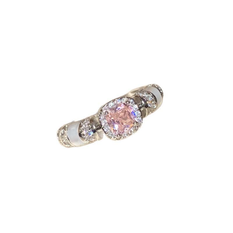 Korean Style Pink Geometric Zircon Ring – Sweet, Fashionable, and Adjustable for a Light Luxury Feel