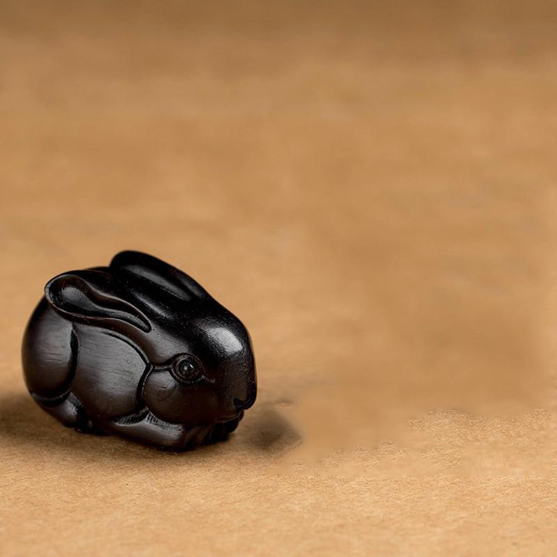 Cute Small Wooden Rabbit Figures 1.37" Green Sandalwood Carving Zodiac Rabbit Handicrafts Desk Home Decoration DIY Pendant Gift