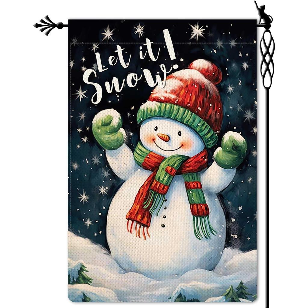 Let It Snow Garden Flag Snowman Garden Flag Winter Festive Vertical Double Sided Rustic Farmland Yard Lawn Outdoor Decor 30.48x45.72cm