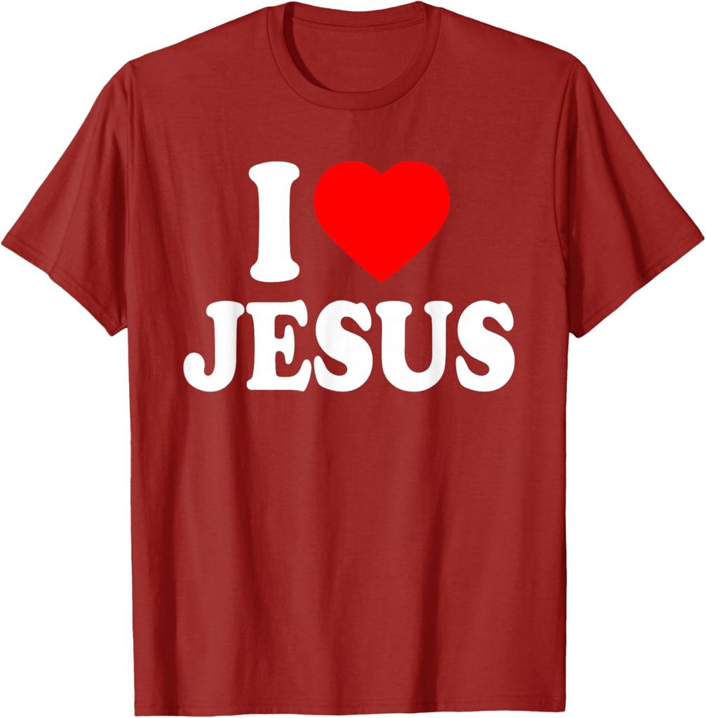 I Love Jesus Graphic Print Men's Short Sleeve Cotton T-Shirt Casual Trip Tee