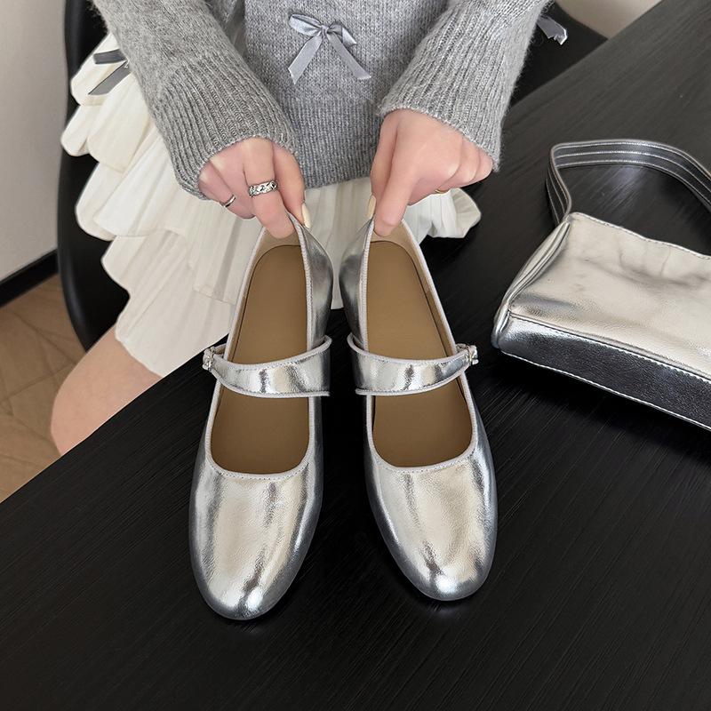 2025 Autumn New Retro Round Head Ballet Shallow Mouth One-word Buckle Flat-soled Leopard Print Single Shoes Women's Mary Jane Shoes