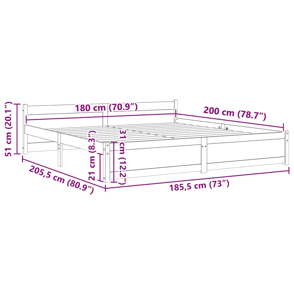 Solid Wood Bed White 180 x 200 cm