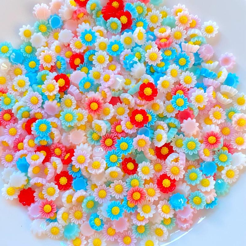 100Pcs New Mini Cute 6mm Flower Series Flat back Resin Cabochons Scrapbooking DIY Jewelry Craft Decoration Accessorie