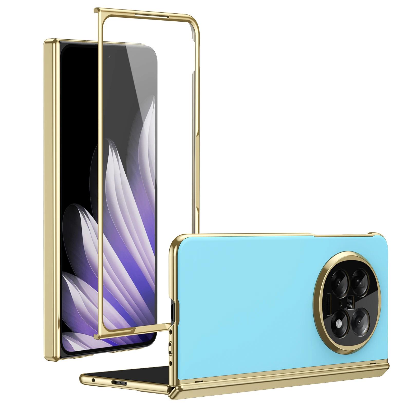 

Роскошный матовый чехол AG для телефона OPPO Find N5 с полной защитой 360 градусов, стеклянная передняя пленка, простой чехол-книжка с шарнирной противоударной защитной крышкой Oppo Find N5 светло-синий