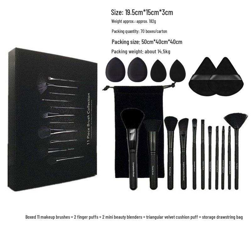 11-Piece Professional Makeup Brush Set with Black Wooden Handles