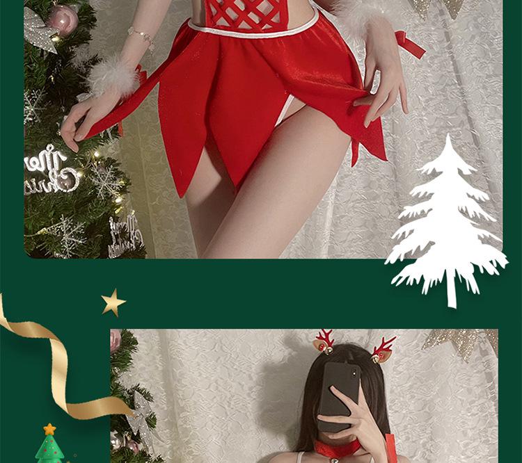 Red Hot Christmas Lingerie: Women's Erotic Hollow-Out Nightgown